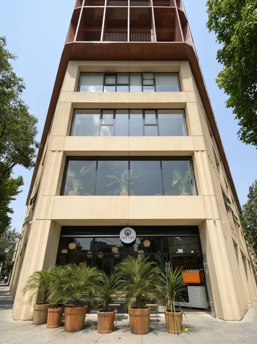Fachada del edificio de Chez Vous Bucareli, timecafé en la colonia Juárez, CDMX.